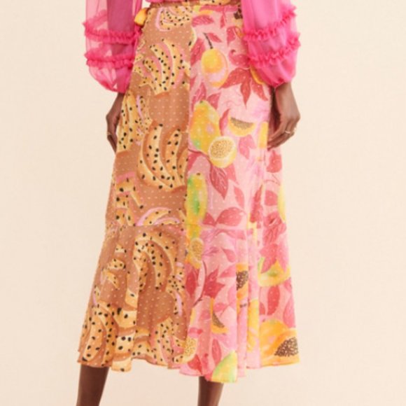 FARM RIO Women's Twice the Prints Wrap Midi Skirt Size S In Tropical Print - Picture 2 of 9